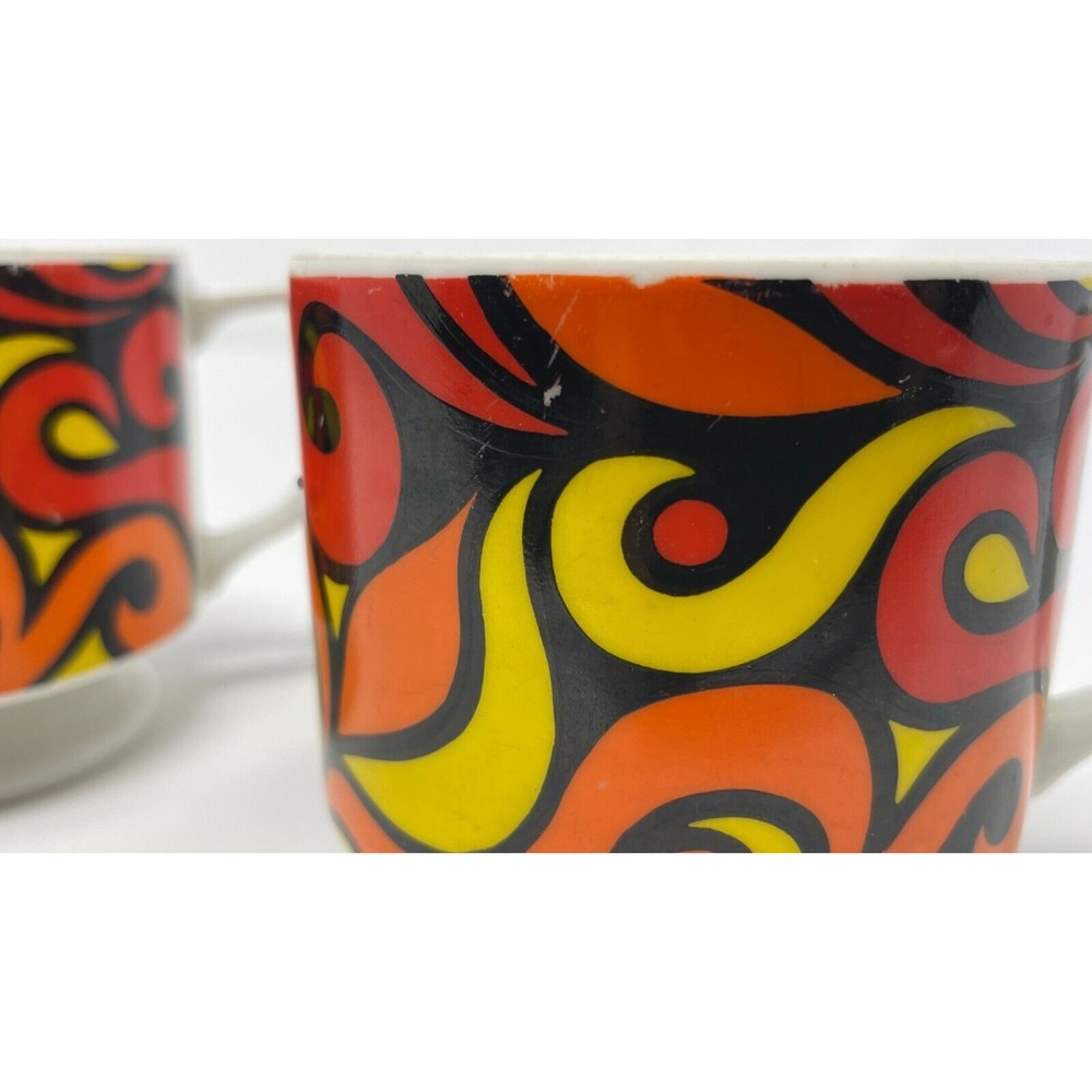 Vtg Mug Set Mod Swirl Design Coffee Cups Japan 1960s 70s Psychedelic - Picture 3 of 5